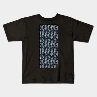 Navy Blue and pale acqua Leafy Twigs Kids T-Shirt